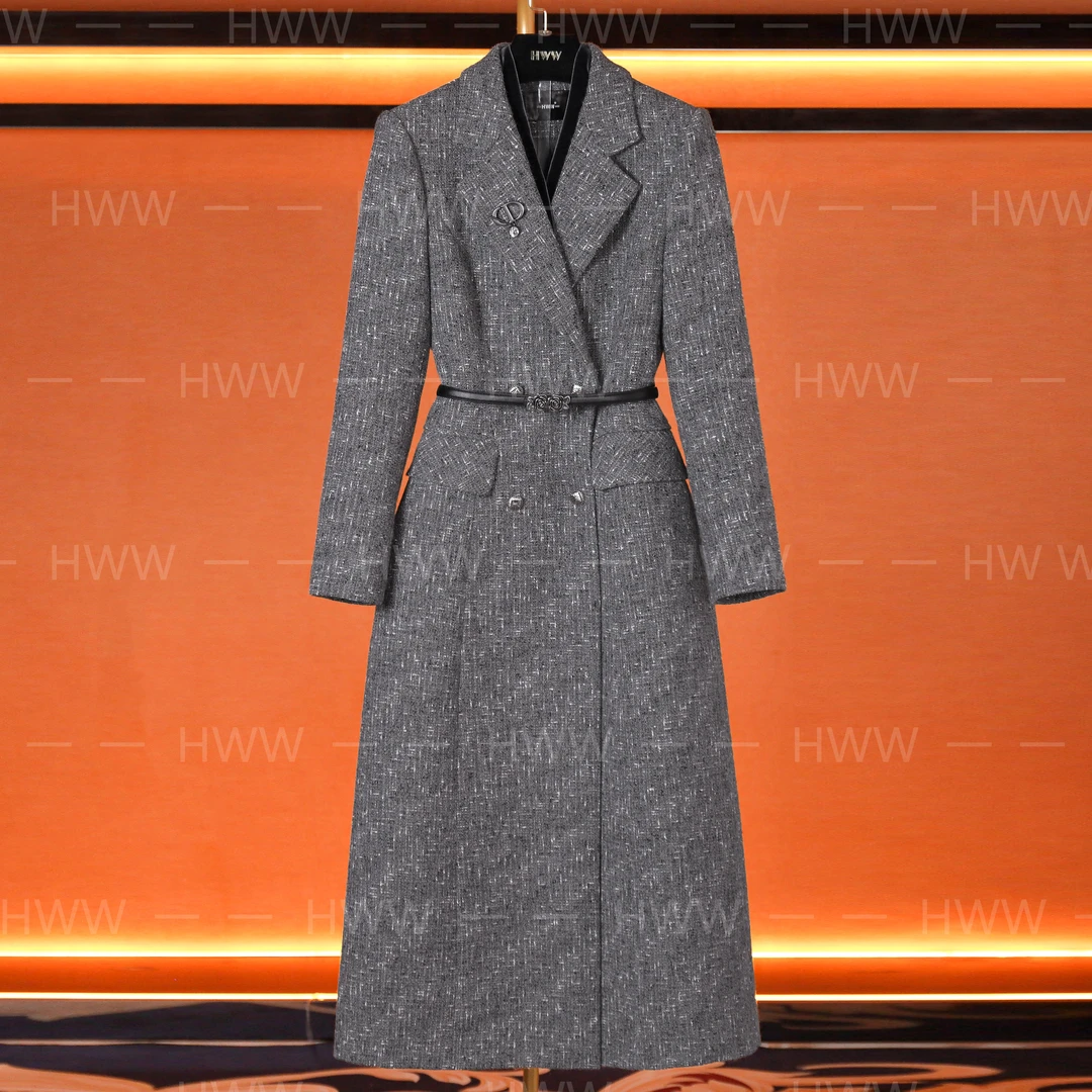 HWW轻奢设计师女士气质修身时尚大气收腰大衣DHZFF405889