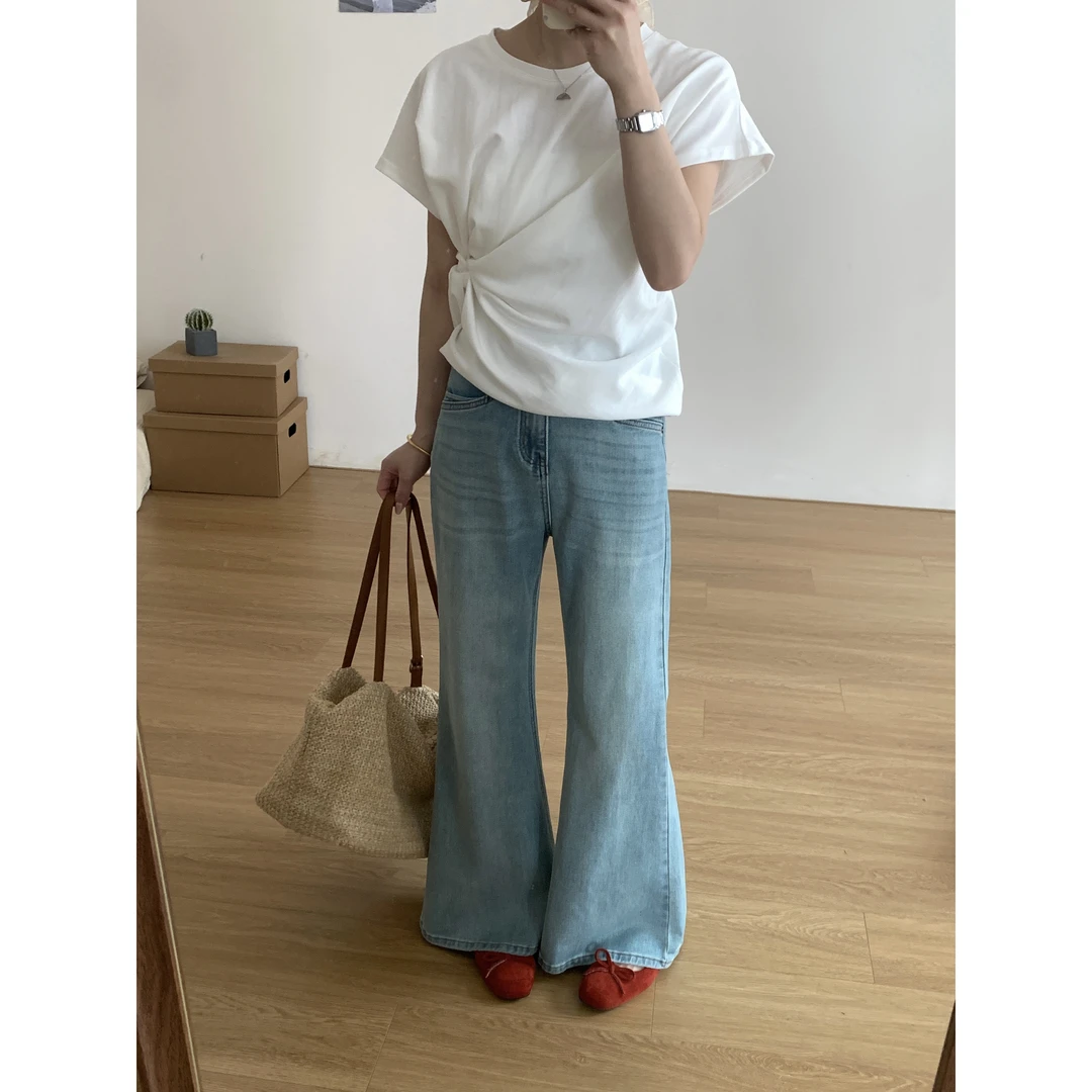 99050#梨形身材天菜~浅色不贴腿微喇牛仔裤显瘦喇叭裤