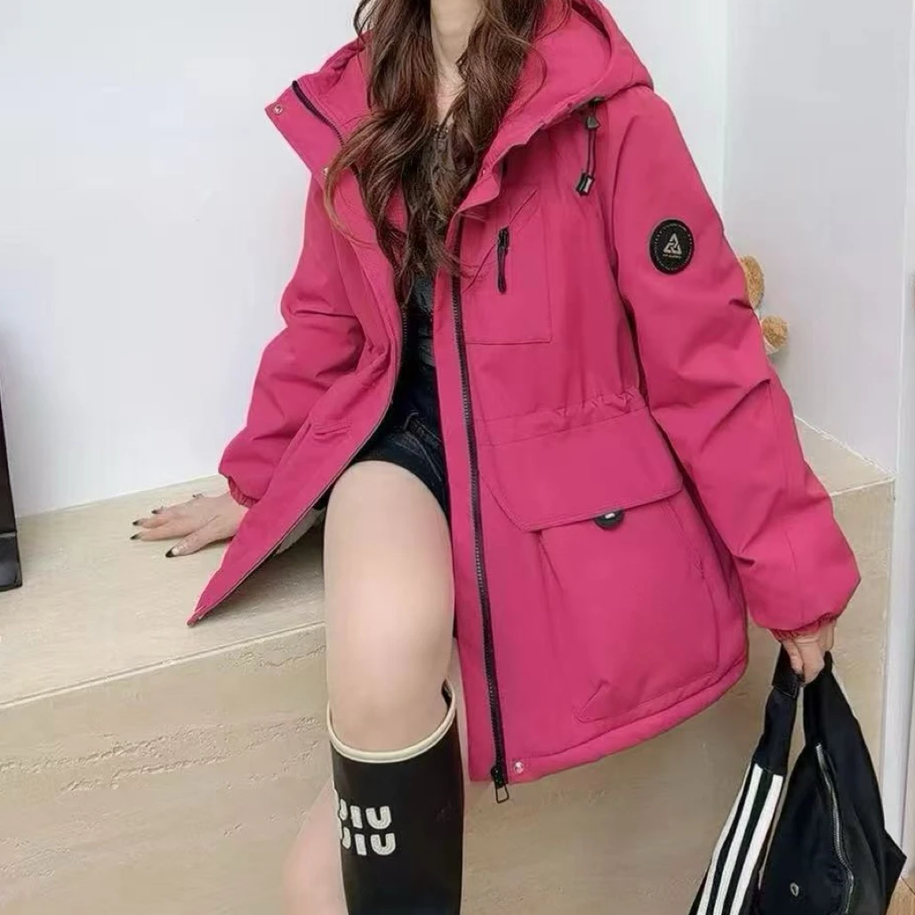 25-1099户外女中长款防风短外套加厚上衣耐磨休闲长袖连帽