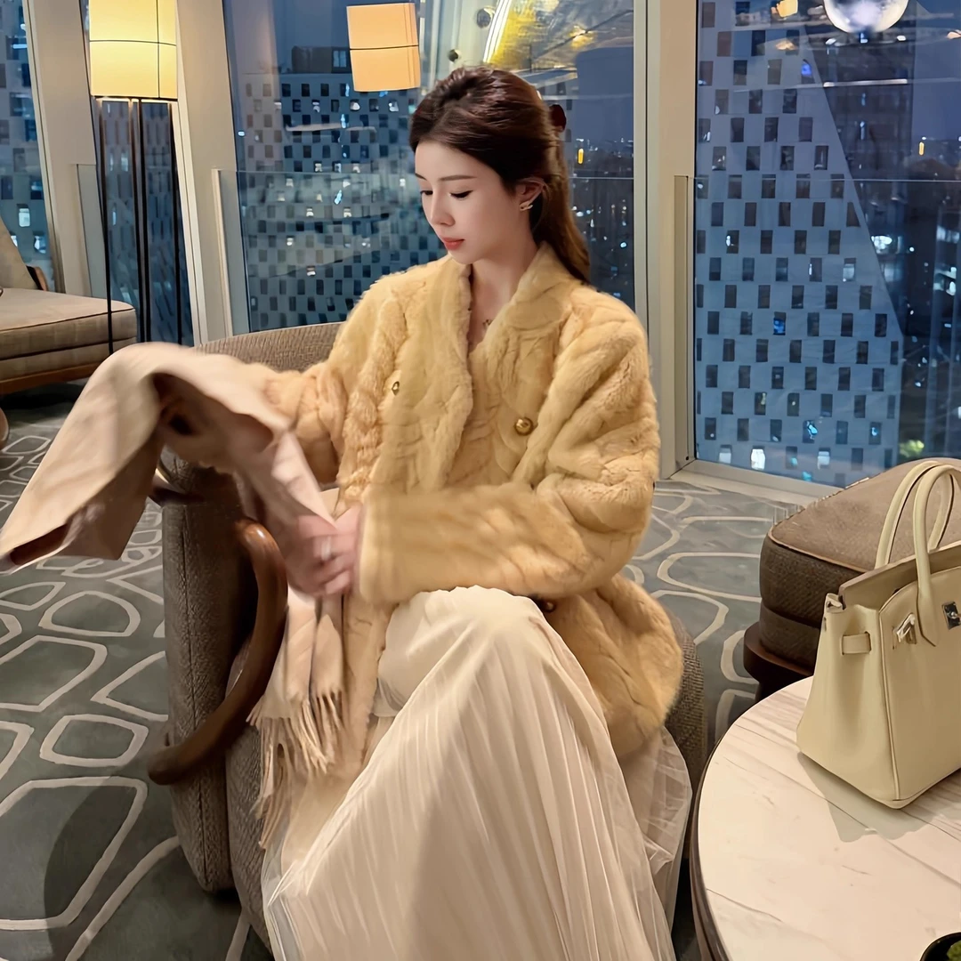 人造皮草 年轻款高级时尚环保水貂毛毛皮草外套女冬2025新款大衣