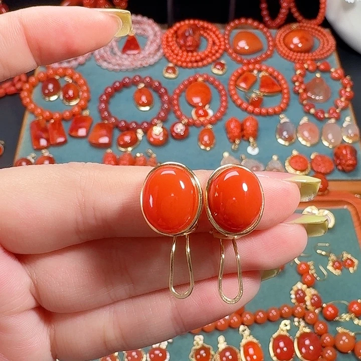 南红玛瑙银S925镶嵌耳饰高货