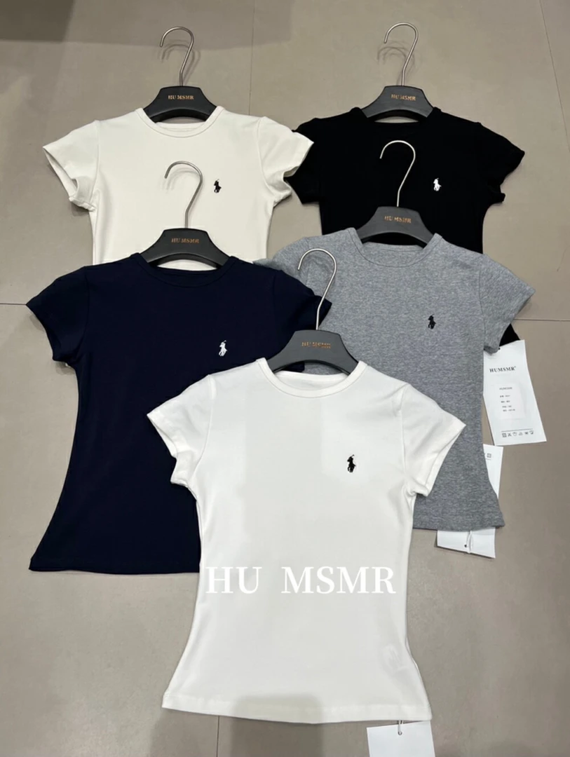 HUMSMR夏季新款韩版修身显瘦刺绣小马短袖T恤百搭休闲上衣女潮流