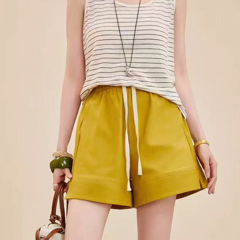 YML 时尚纯色阔腿短裤女夏