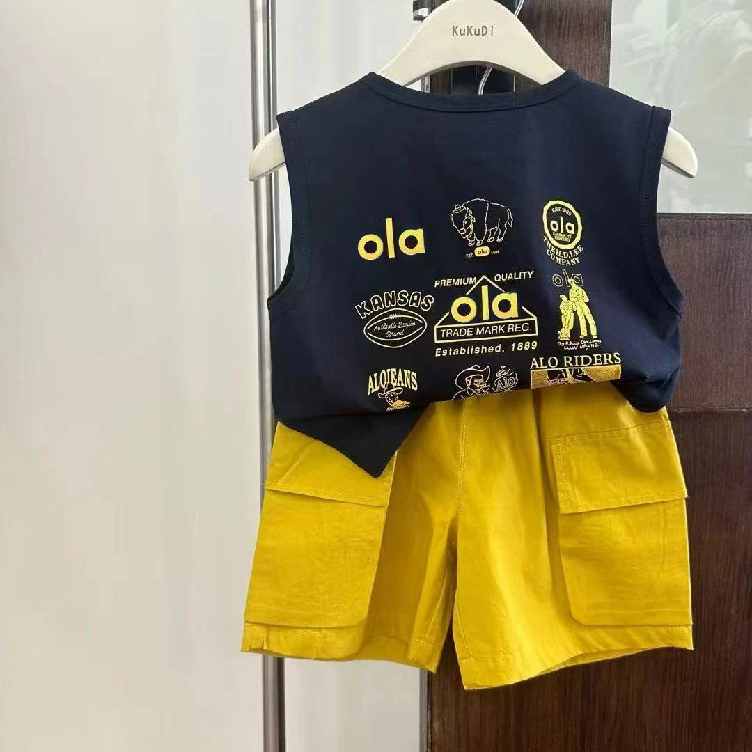 男女童2025夏季无袖套装中大童韩版上衣短工装裤儿童帅气两件套潮