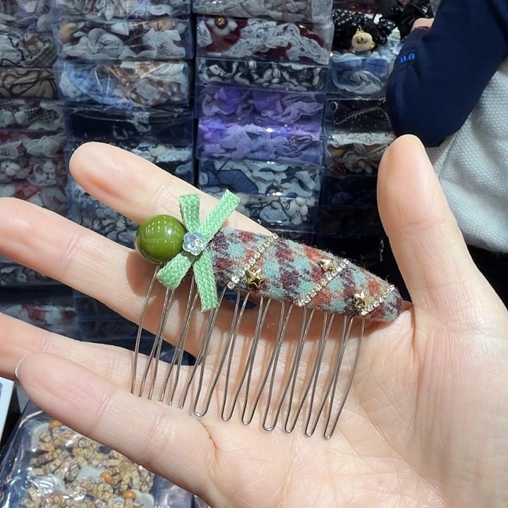 布艺铁合金绿色叉梳-6