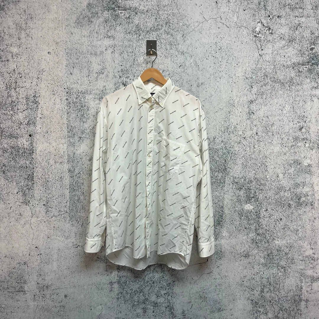 99新 Balenciaga/巴黎世家 白色满印经典logo衬衫 38码