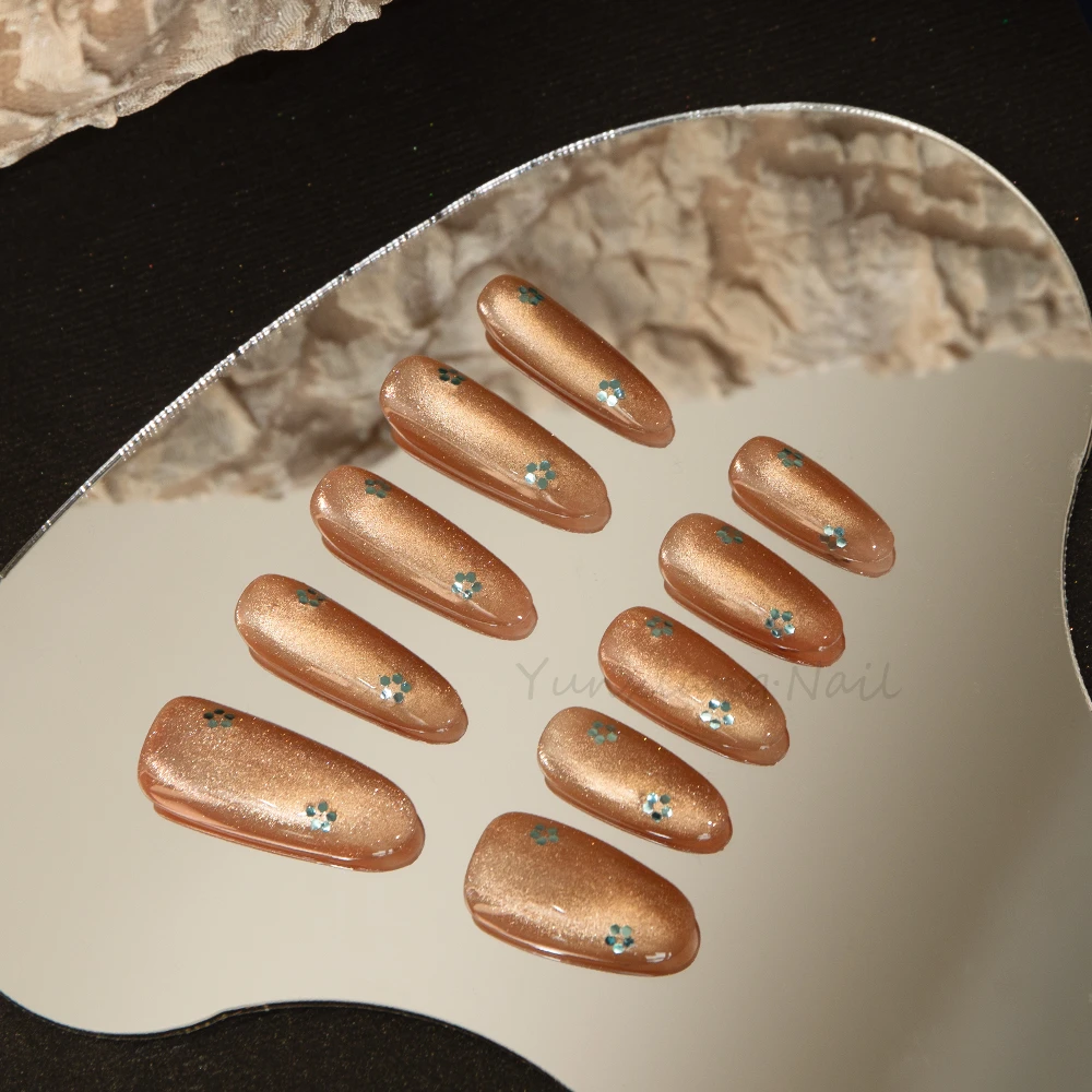 云响·Nail·「慵懒法则· 老钱风」金色猫眼纯手工穿戴甲慵懒老钱风