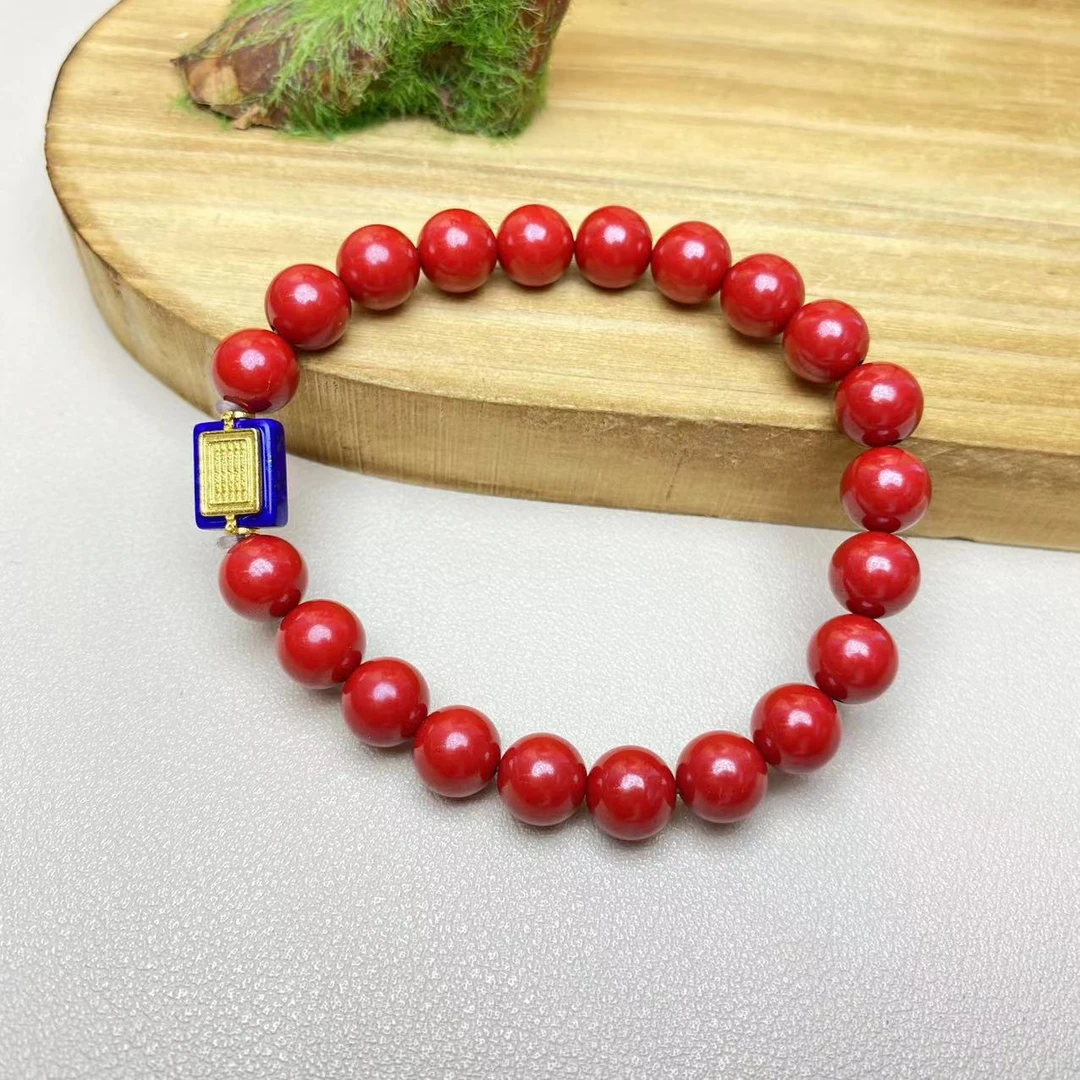 含辰砂工艺品高含量朱砂帝王砂设计款青石配件手串保真朱砂手链