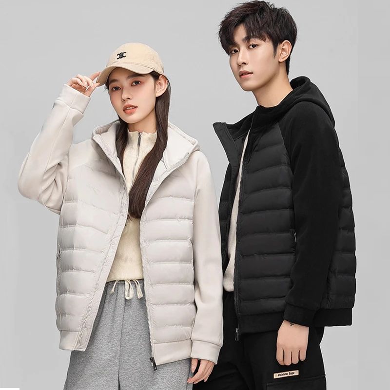 轻薄羽绒服男士2025年秋季新款拼接连帽时尚卫衣短款流行保暖外套