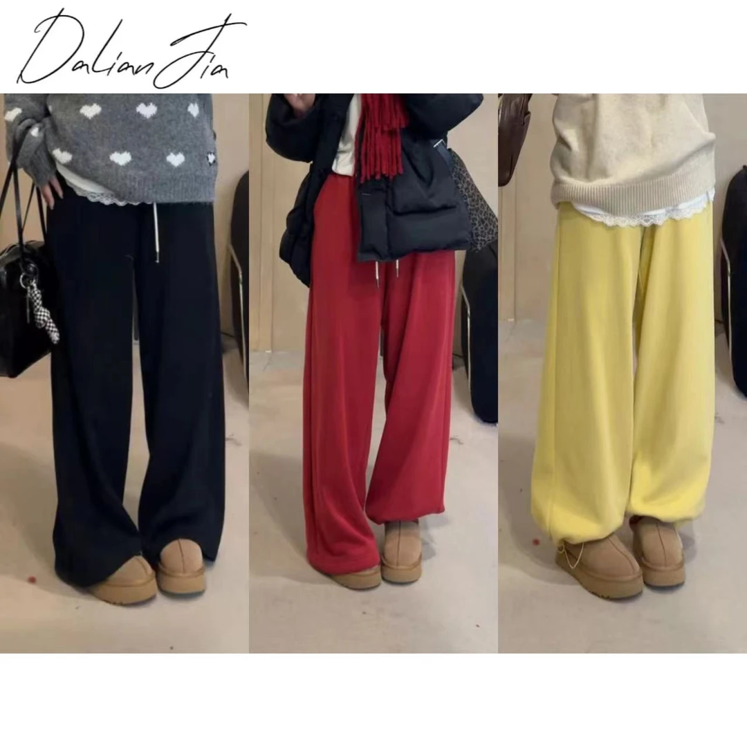 晶咕【加绒束脚裤】抽绳松紧腰垂感休闲直筒裤显瘦运动高腰时尚百搭