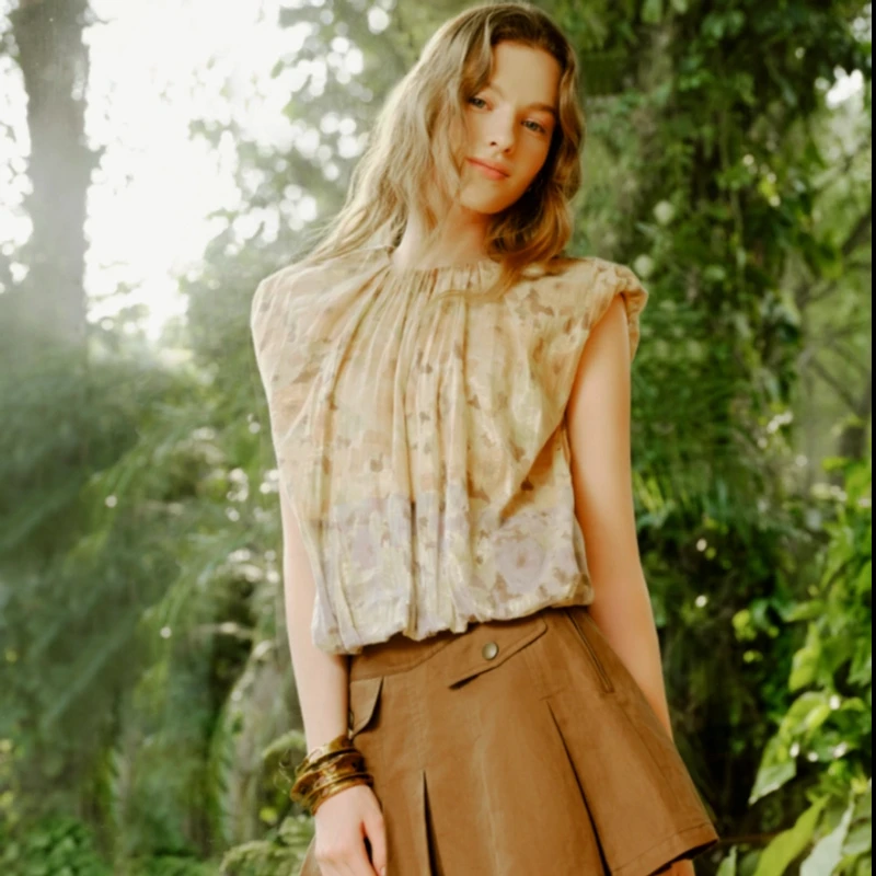 AMASS/阿玛施海报款缎面坎肩袖T恤气质简约风百搭衬衫上衣530004