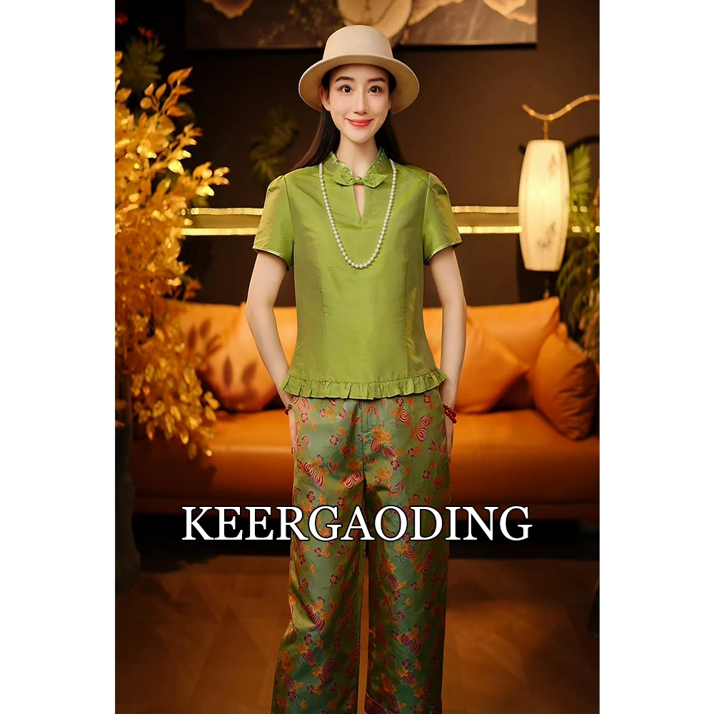 【可儿•高定】高端新中式设计师款色织双宫丝短袖上衣3-J6199-1