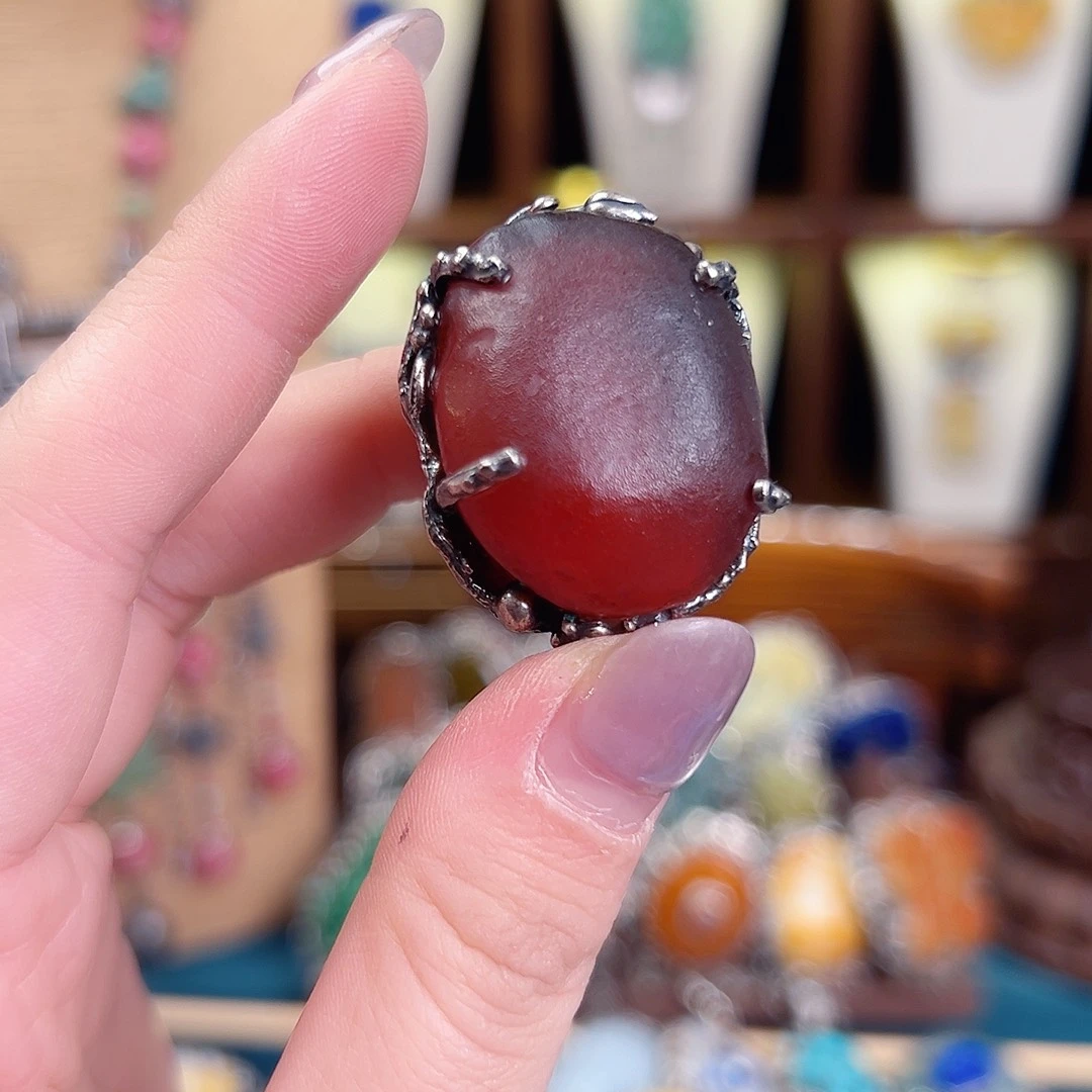 琥珀银S925镶嵌戒指/指环戒指