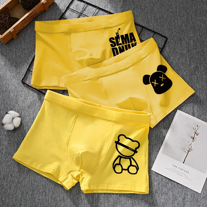 梦泡官方黄色内裤男生纯棉男士四角裤个性男款透气四角短裤裤头潮