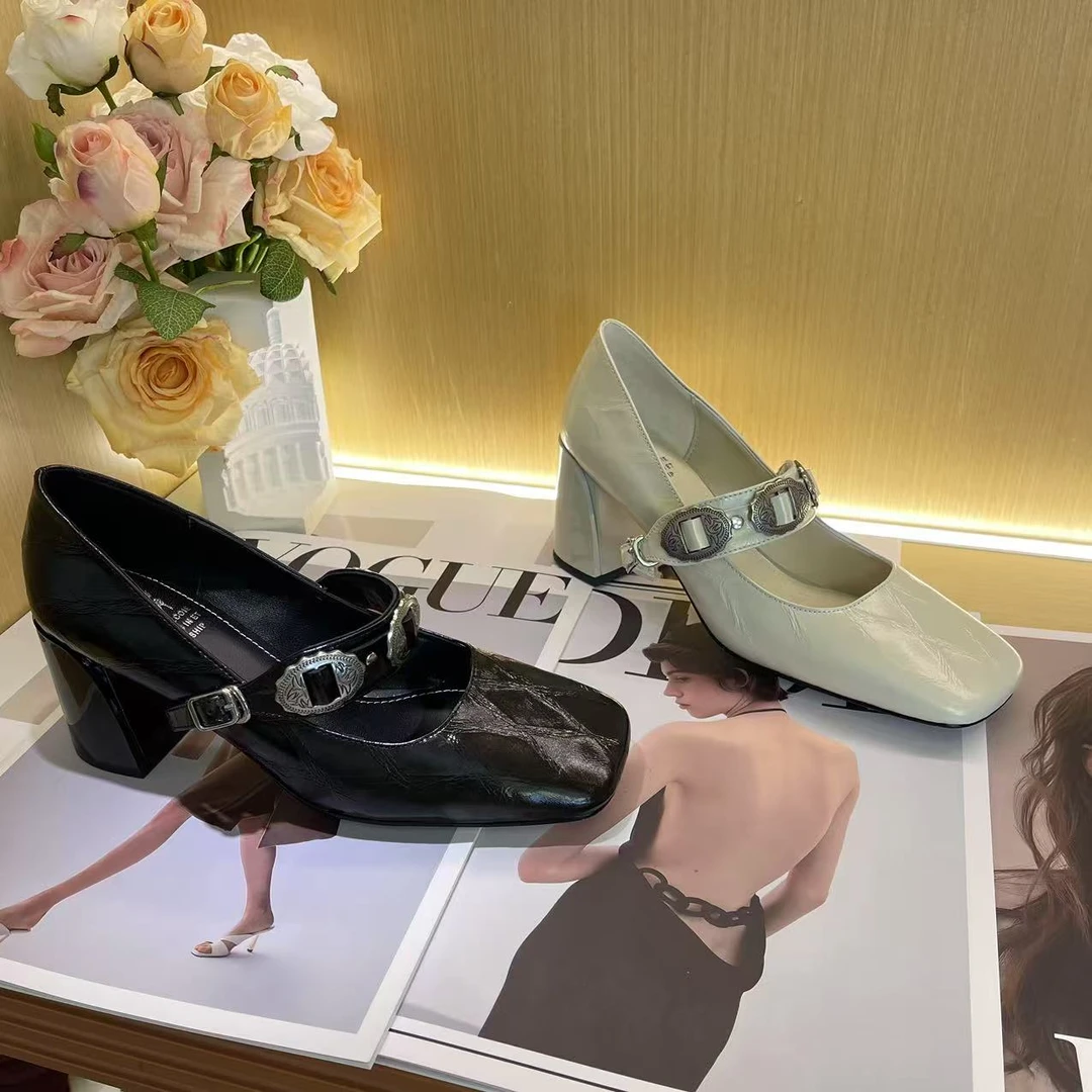 1061【赫曼】春款气质女士方头休闲玛丽珍扣件中跟单鞋C【4CM】