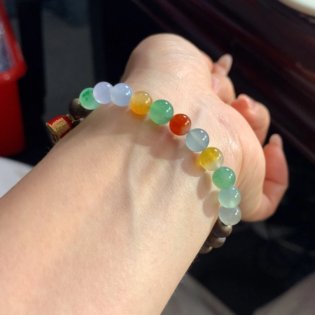 翡翠未镶嵌手链冰润细腻多宝半串卡6.6-7.2