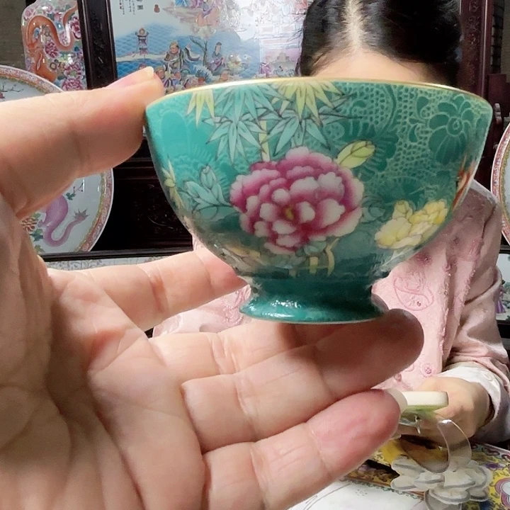 其他陶景德镇高温陶瓷扒花鸡心杯花鸟