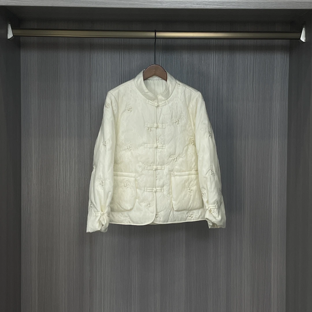 【若雪】冬季加棉加厚外套新中式宽松国风立领绣花保暖上衣女款