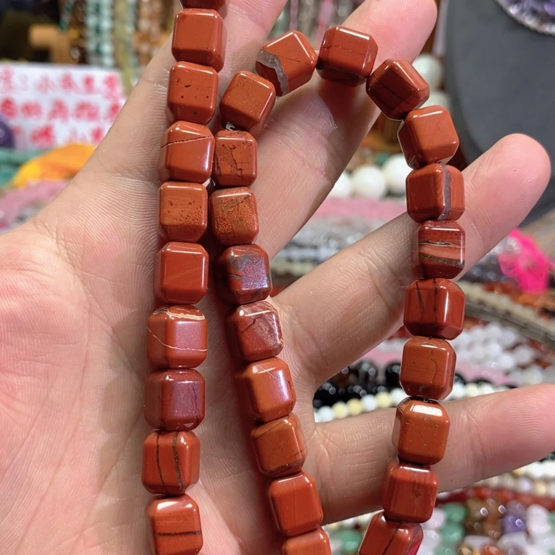 未镶嵌玛瑙/玉髓珠宝半成品天然红石方糖一条卡10mm