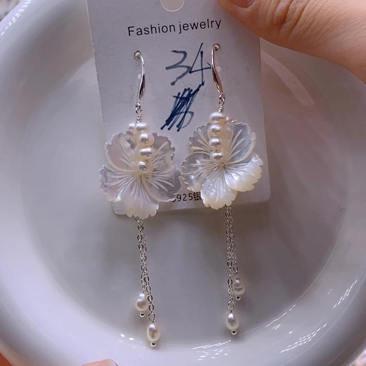银S925镶嵌淡水珍珠耳饰耳饰