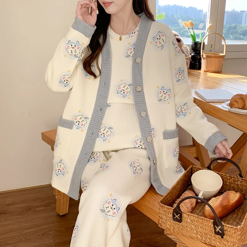 【三件套空气棉】月子服秋冬季孕妇睡衣夹层产后产妇哺乳喂奶家居服