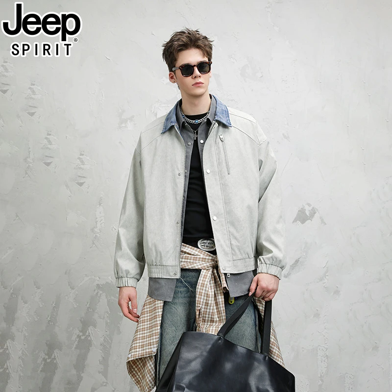 JEEP吉普2025秋季新款美式潮牌撞色拼接春秋防风夹克牛仔翻领外套