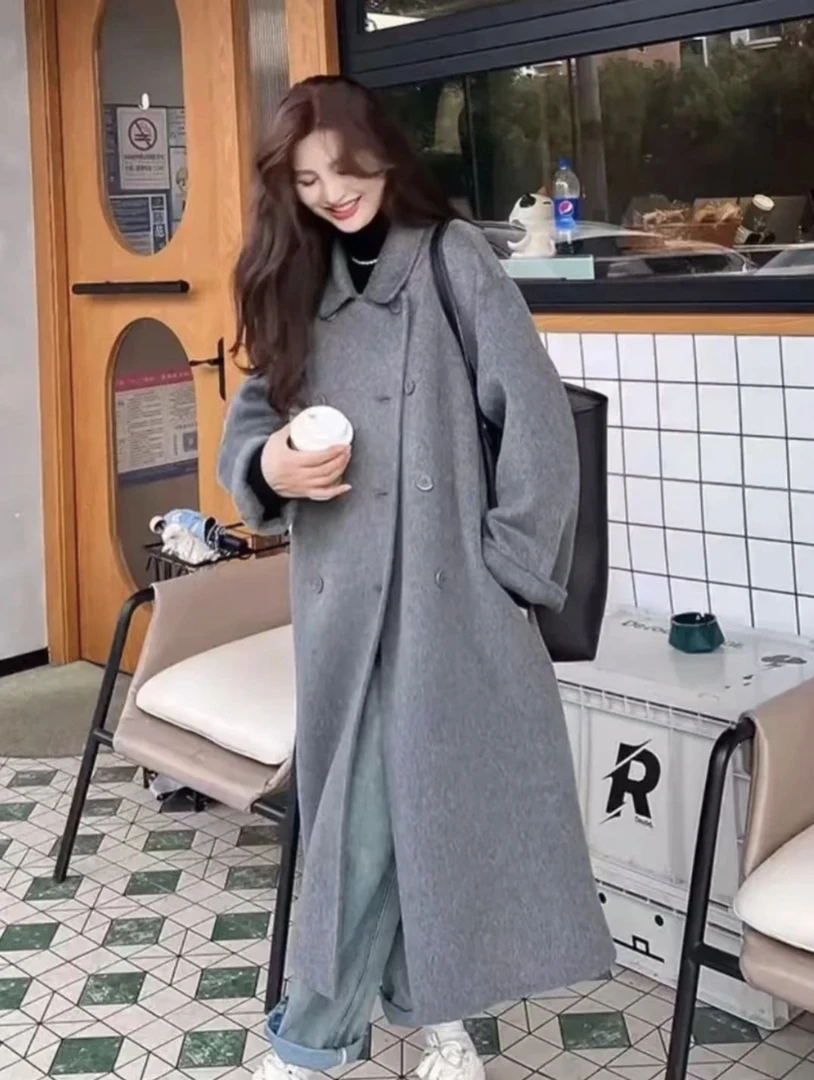 【CC宠粉专属】2024年秋冬新款高级感韩版气质显瘦双排扣羊毛外套