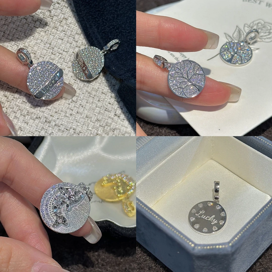 吊坠925银锆石 意大利轻奢lucky吊坠简约时髦小众生命数圆牌挂件