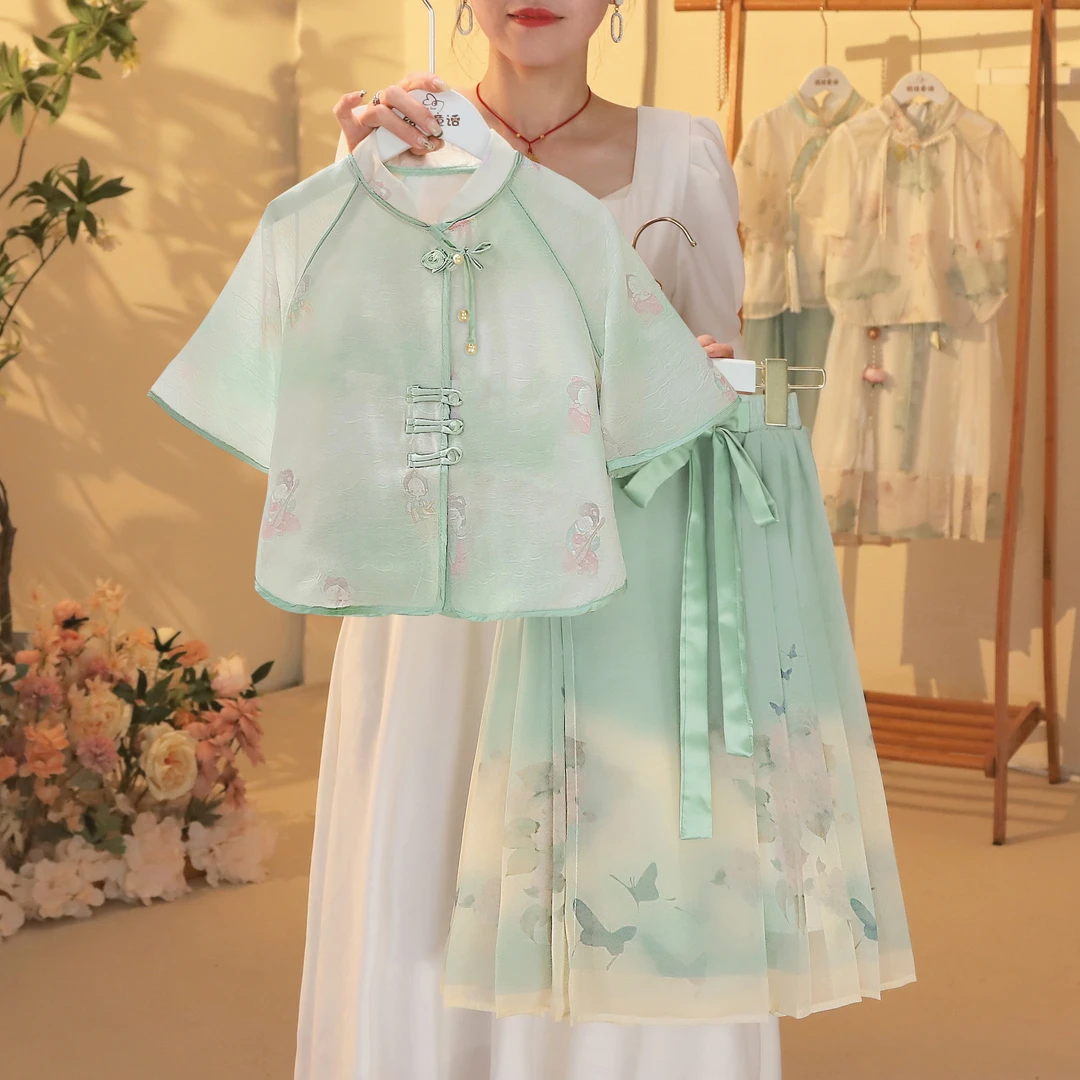 女童2025夏季新款马面裙套装清新淡雅国风印花两件套T4230002136