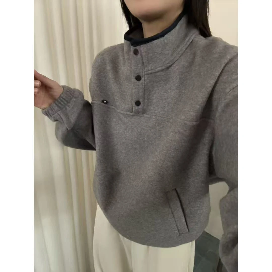 L-23885#FU#『15%莱赛尔』韩系简约“加绒”显瘦宽松立领卫衣（福利）