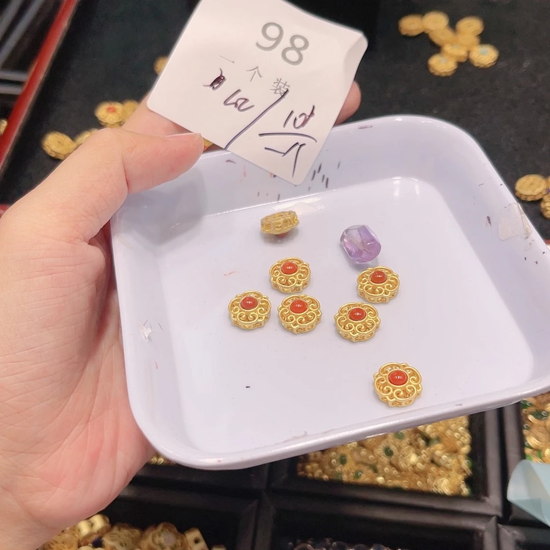 水晶珠宝半成品银S925镀金镶嵌98