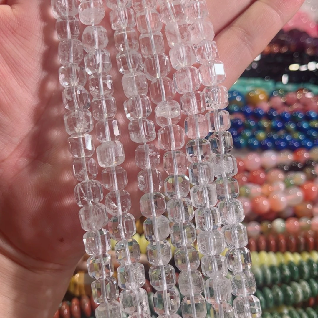 玛瑙/玉髓合金珠宝半成品白水晶方糖一条8mm