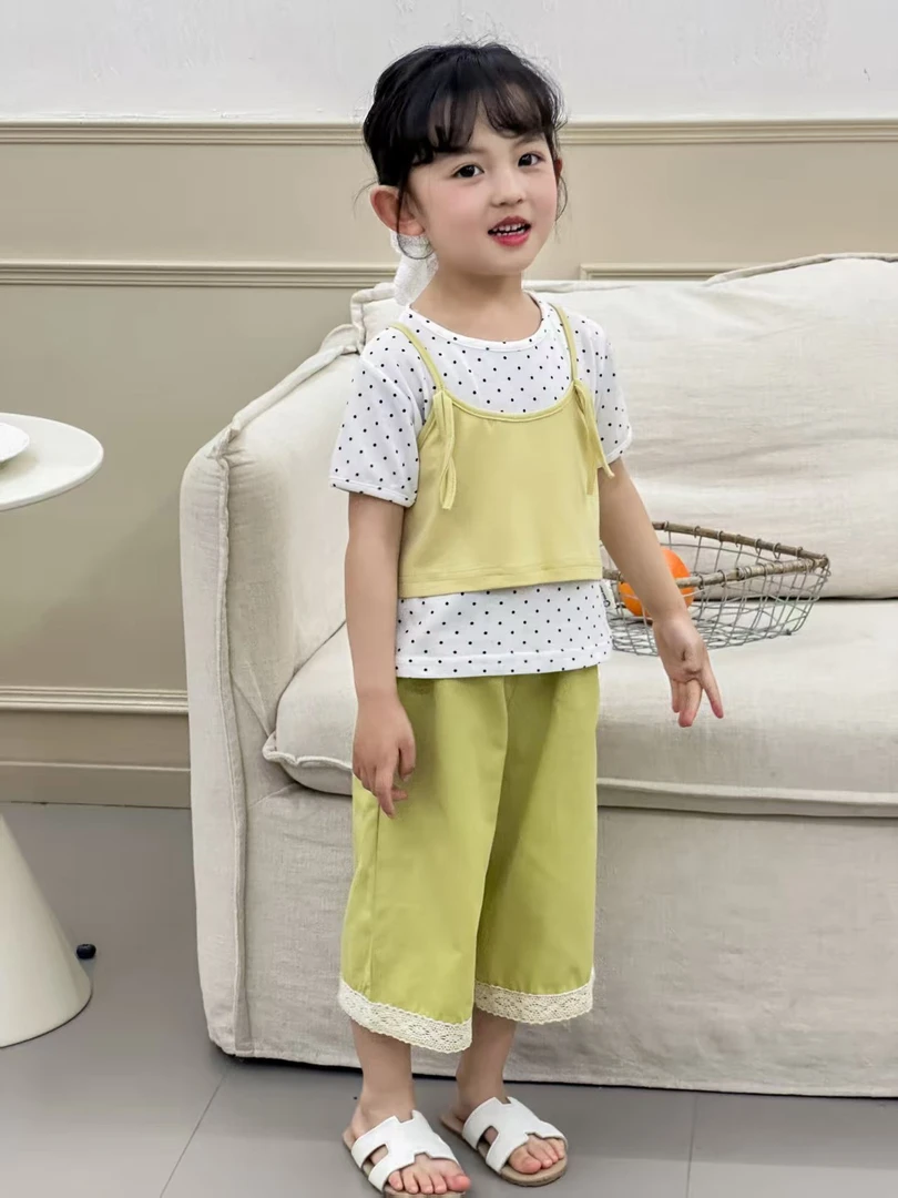 5837波点三套装女童夏季套装新款洋气潮