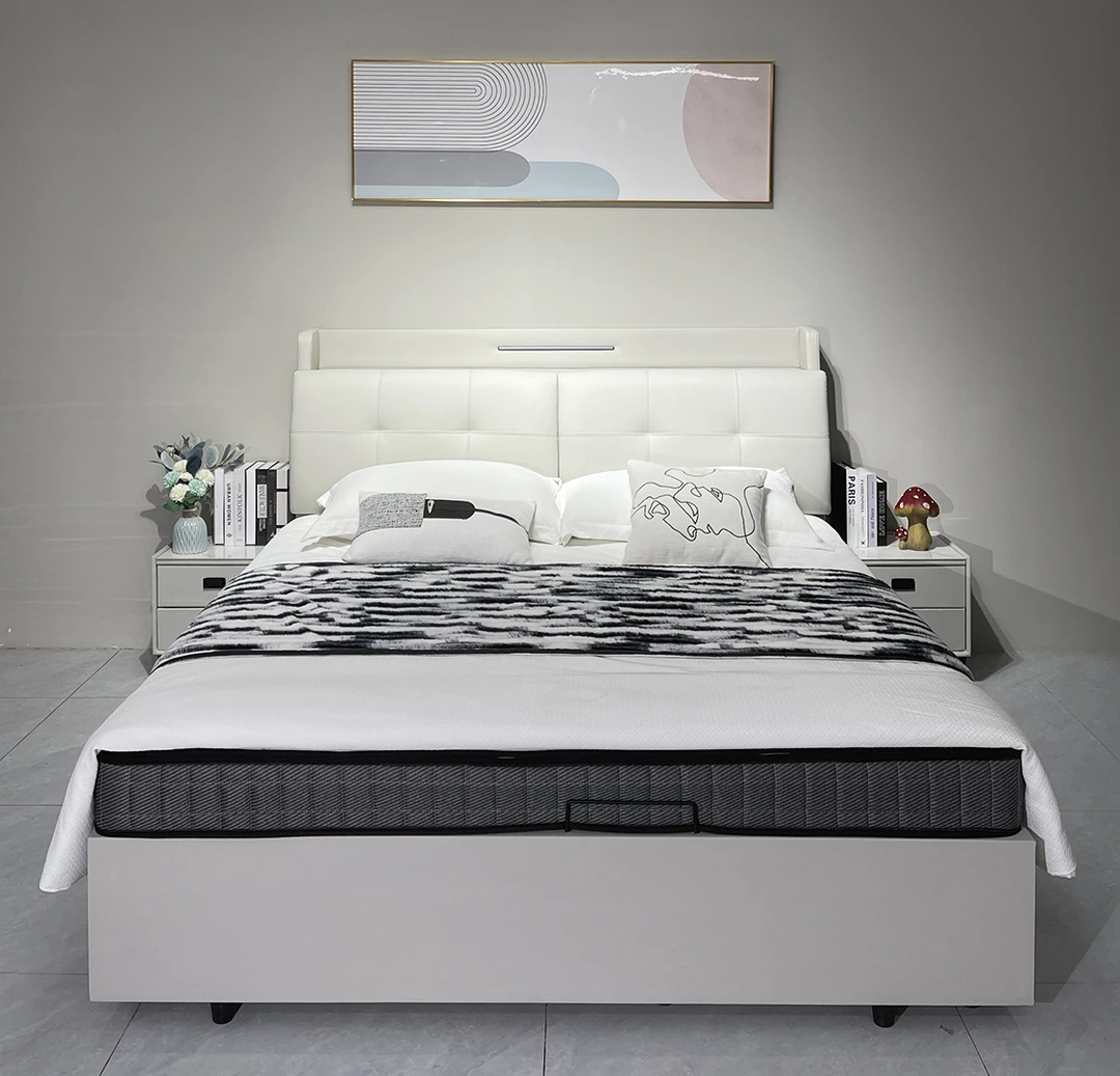 A008# 框架现代简约多功能床头储物床卧室收纳软包床婚床