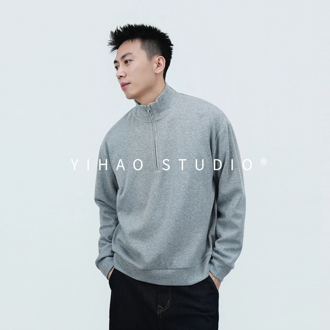 YIHAO STUDIO秋冬男款百搭舒适半拉链卫衣冬季休闲时尚内搭