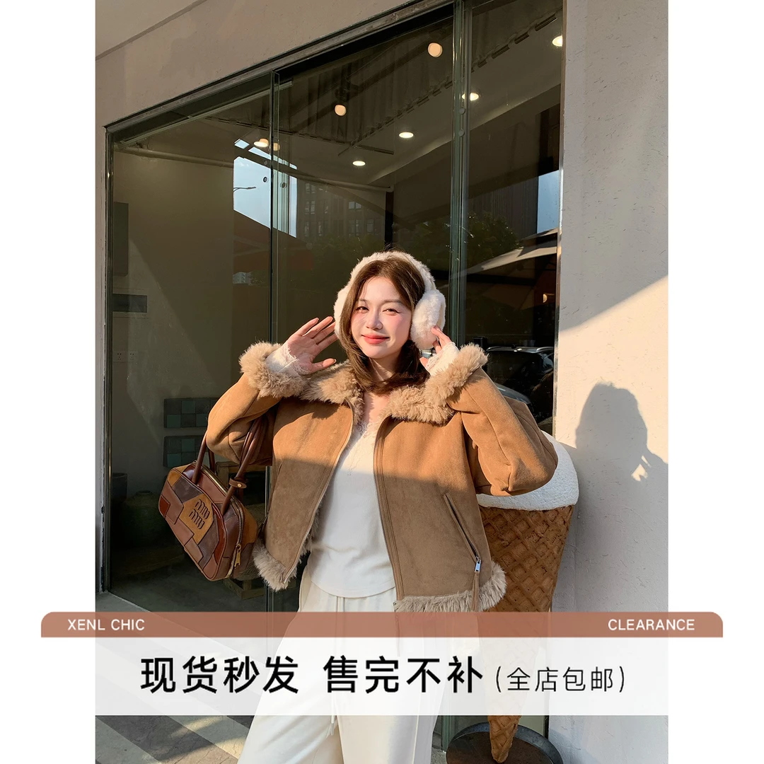 陳文文xenl【悉尼往事】冬季新款美拉德皮毛一体毛绒保暖外套女3117