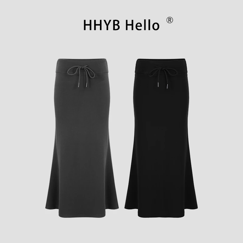 HHYB Hello【Q】2025新款空气层超柔软弹力鱼尾裙长半裙女H40023