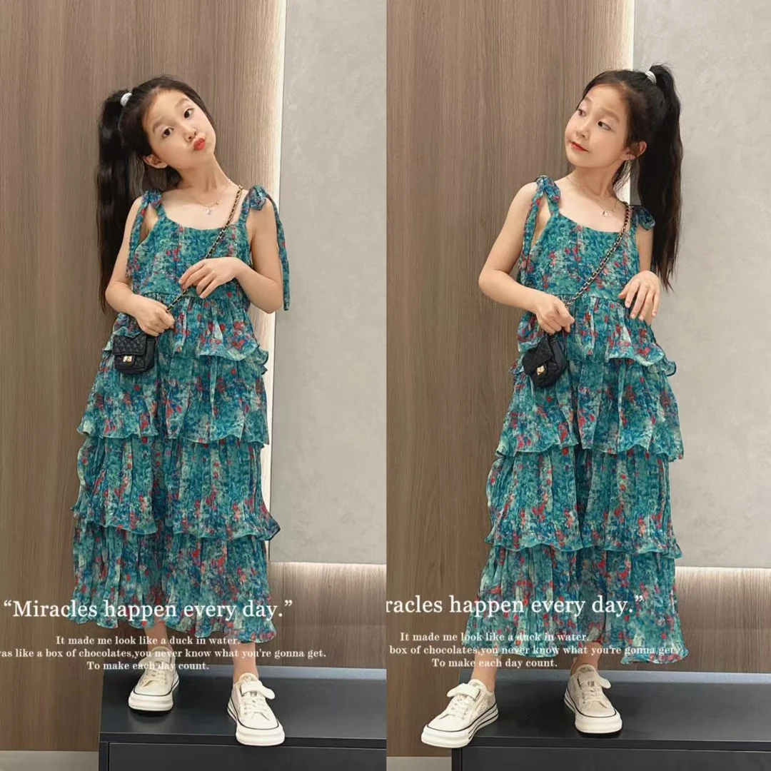 女童高端精致连衣裙夏日吊带裙子夏季2025新款夏装儿童蛋糕裙碎花