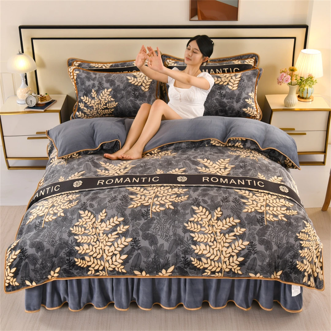 爆款牛奶绒四件套双人加厚加绒保暖床品套件不掉毛不起球被套