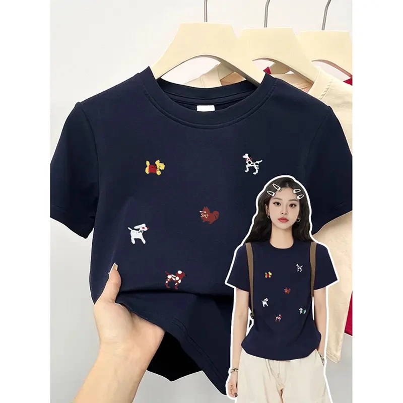 正肩短袖t恤女装夏季新款韩版时尚洋气印花休闲百搭圆领显瘦上衣