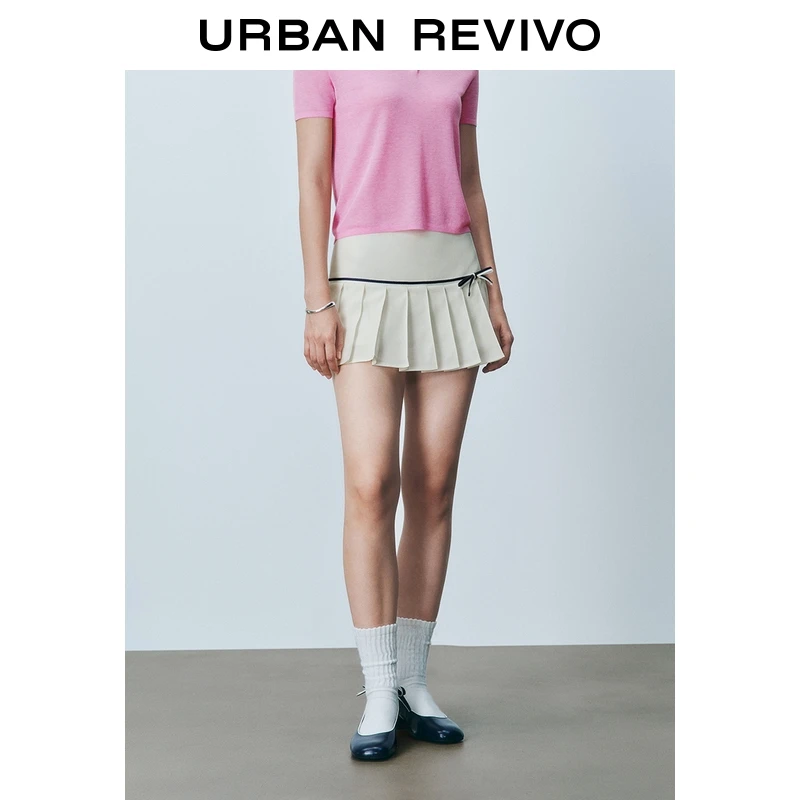 UR2025夏季新款女装减龄学院风蝴蝶结百褶半裙UYU550068