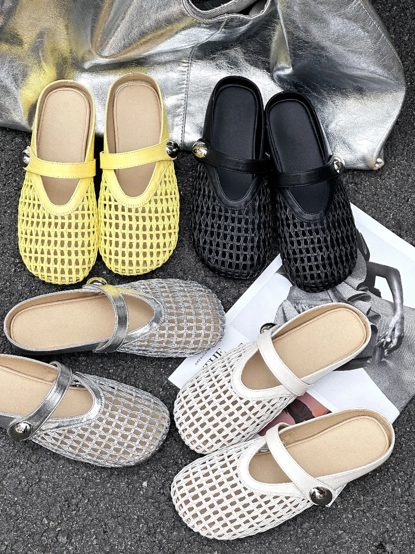 2590-6半拖包头镂空手工编织韩版包头拖低跟(1-3cm)