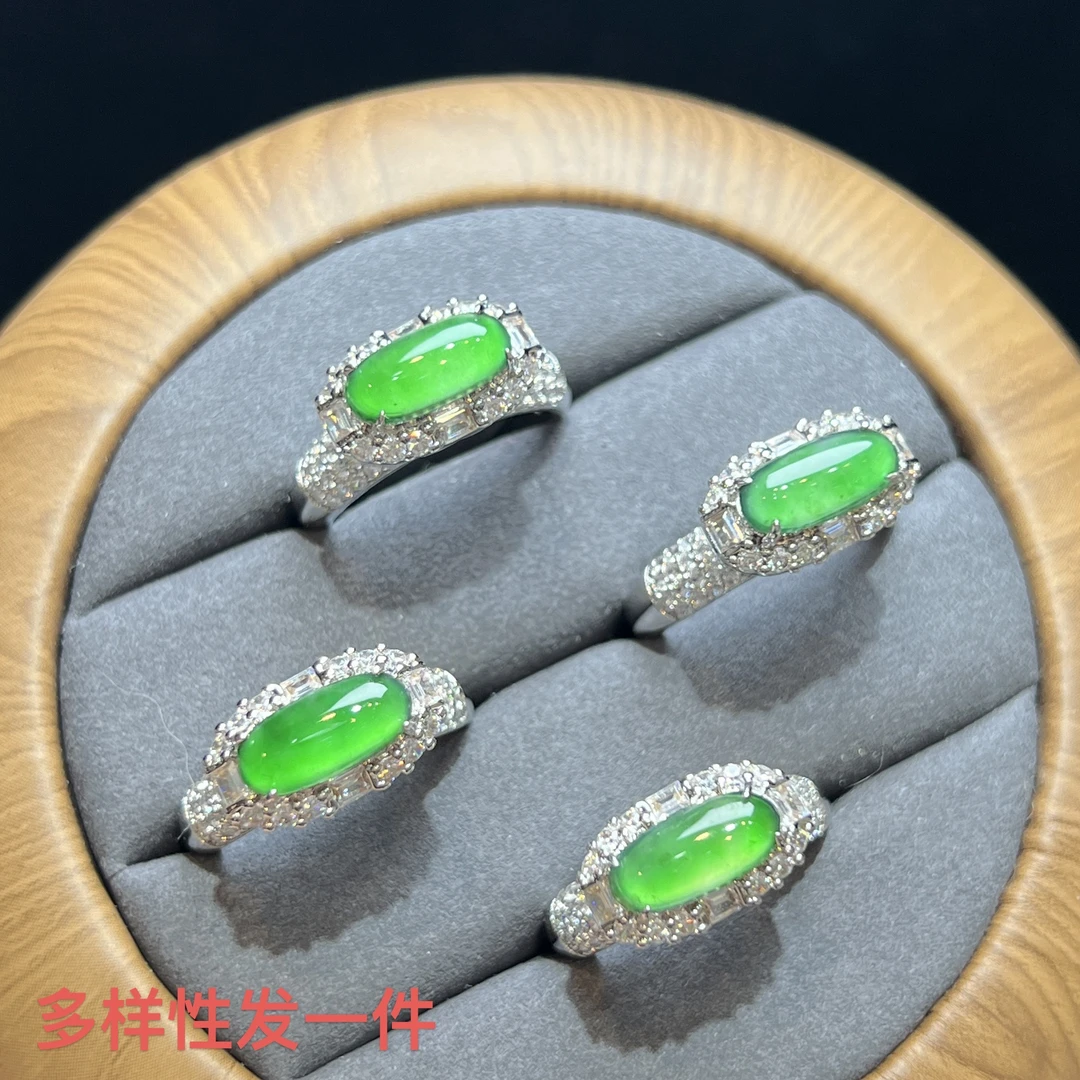 【红旭明玉】天然翡翠A货满绿马鞍戒指开口戒 多样性发一件