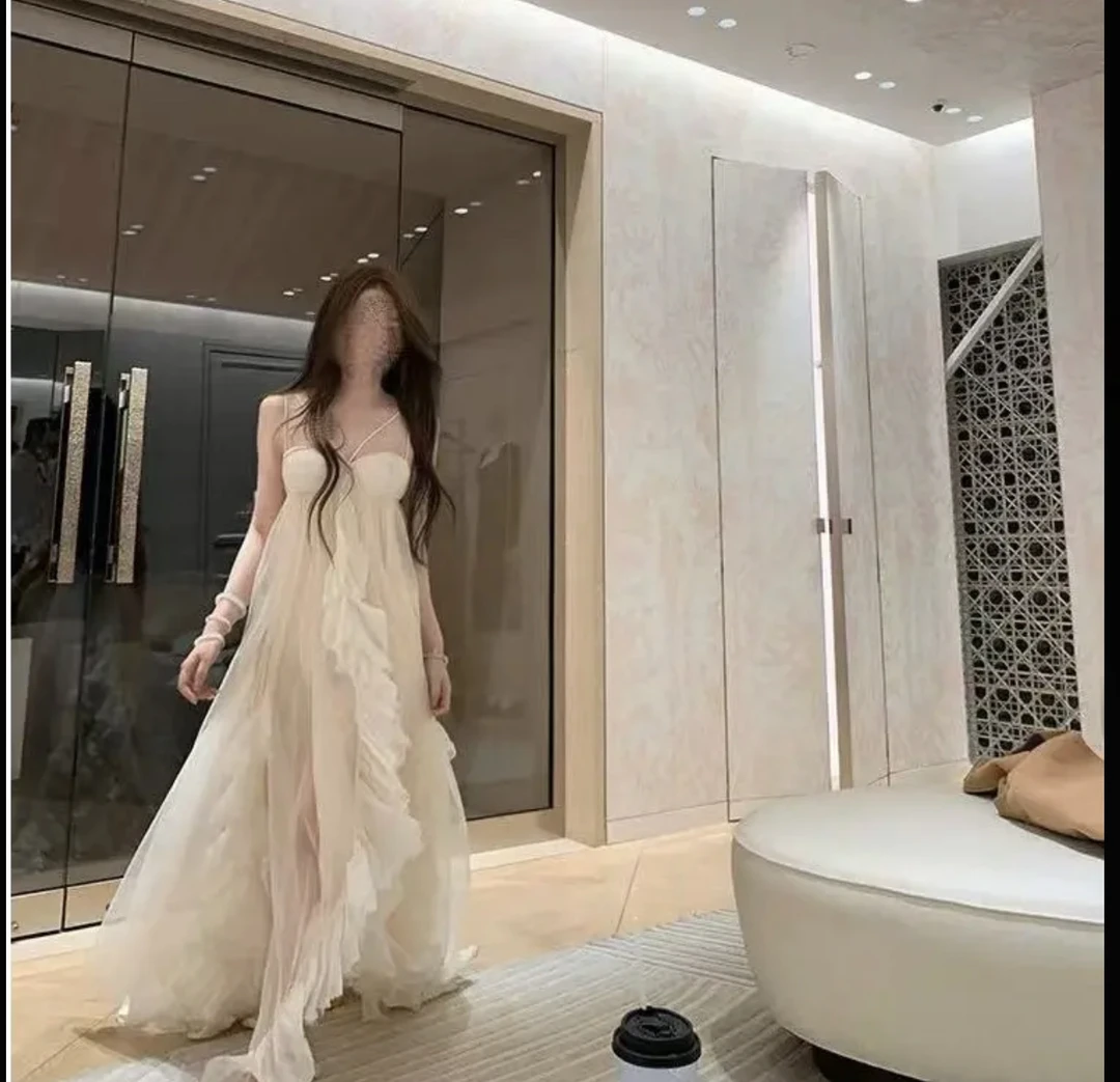 TIANSHA- 枯木逢春/荷叶边吊带连衣裙女夏季度假长裙仙女裙