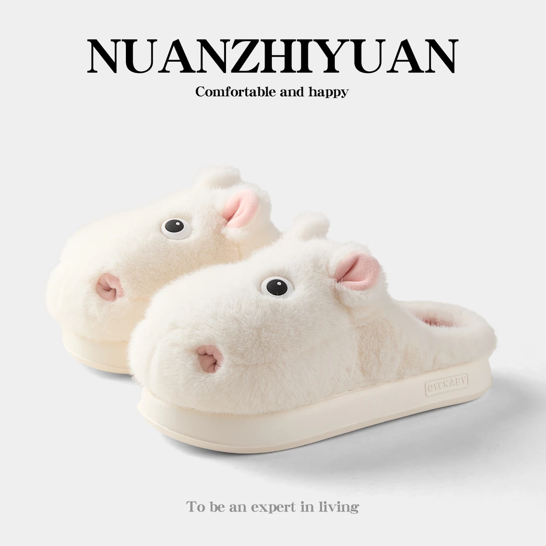 可爱河马棉拖鞋女冬季2025新款家居室内防滑软底毛绒包头拖鞋女款