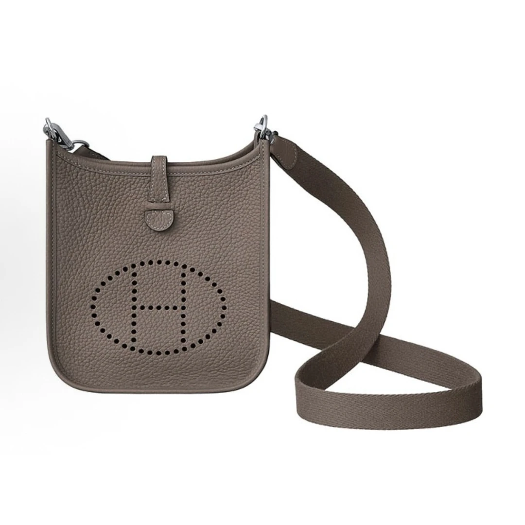 95新 Hermes/爱马仕 爱马仕伊芙琳mini锡器灰y刻单肩女包12360693