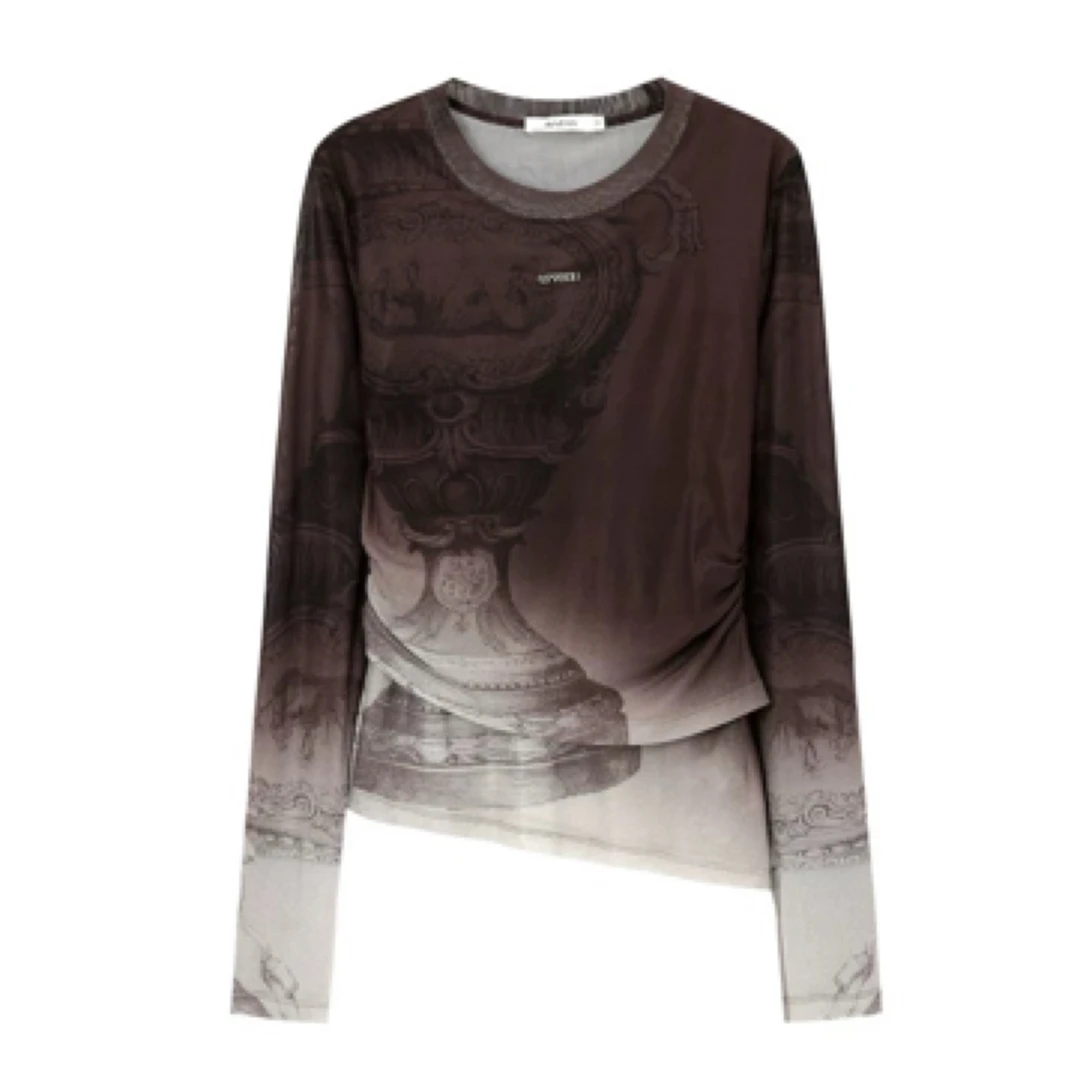 AVVENN2025春季新品复古油画感印花磨砂渐变长袖纱衣590UPY买手店