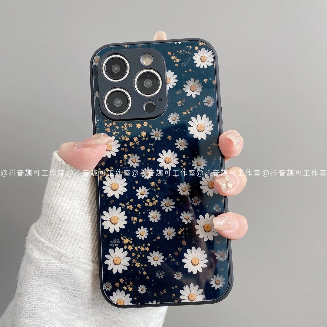 肤感玻璃适用iphone16promax苹果15/14/13/12华为小米手机壳雏菊