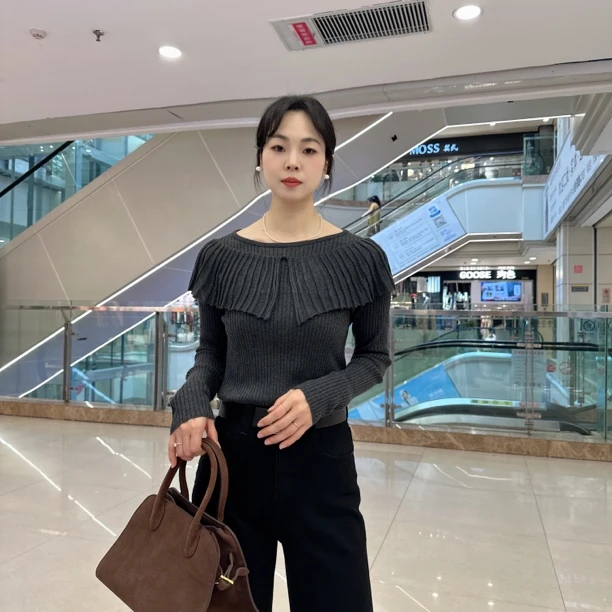 毛针织衫时尚打底衫针织秋冬长袖女装秋季薄款一字领