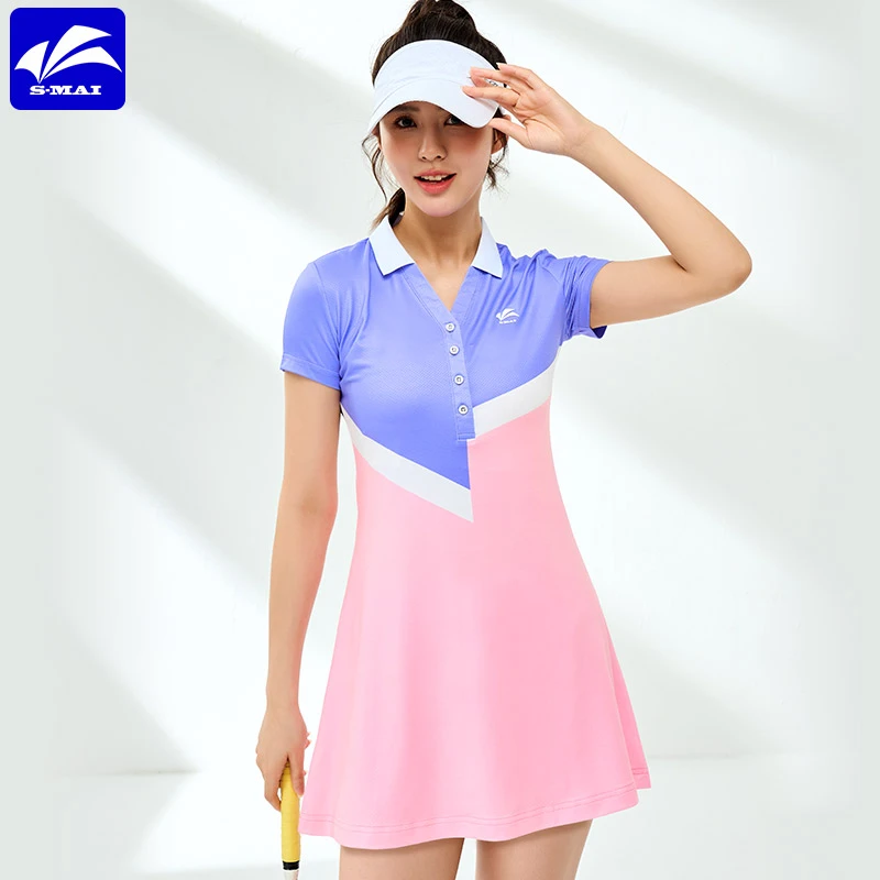 butiky速迈夏季新款速干透气羽毛球连衣裙短袖运动比赛训练服女款